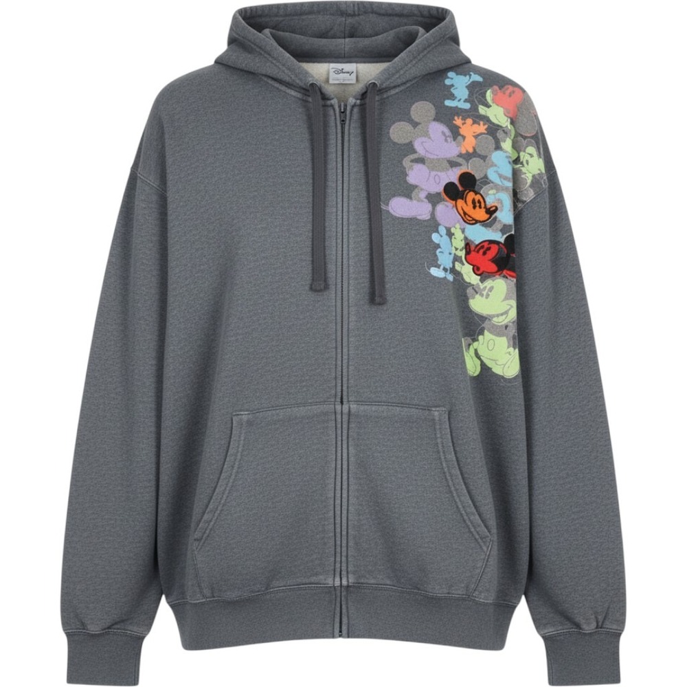 Disneyland Mickey Mouse Collage Full Zip Hoodie Gray XL Walt Disney World